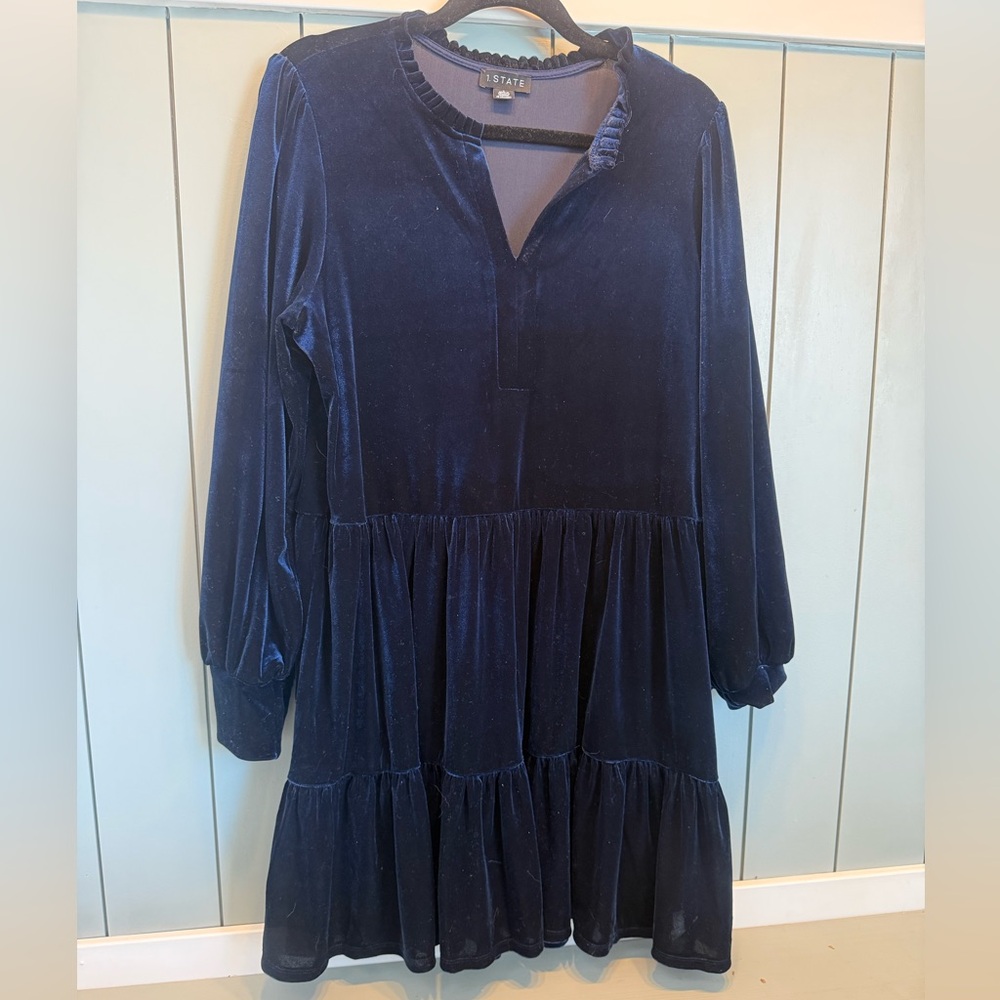 Blue Velvet Long Sleeve Dress